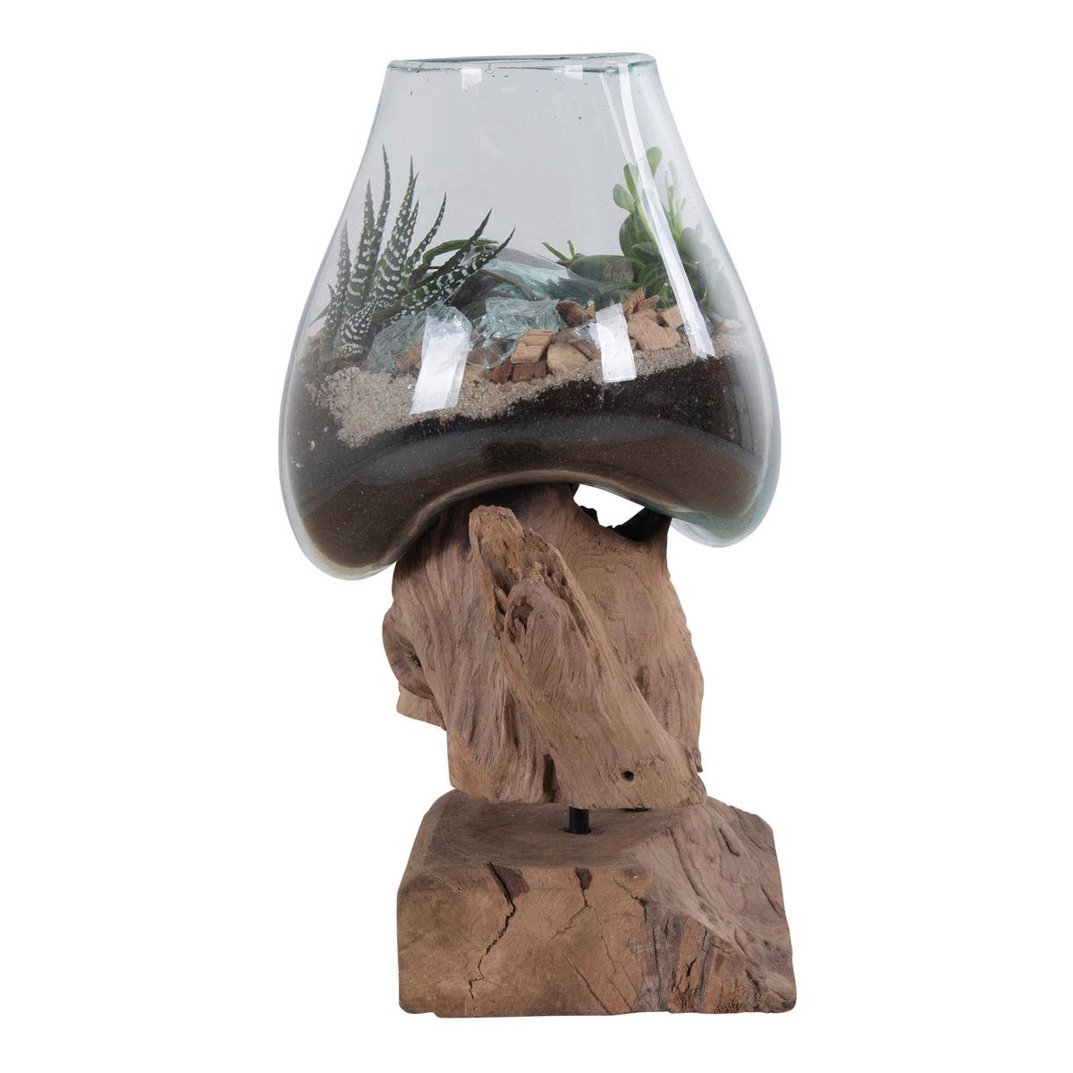 Vase Klar Teakfarben B: 18 Cm - Klar/Teakfarben, Design, Glas/Holz (18/25/15cm)