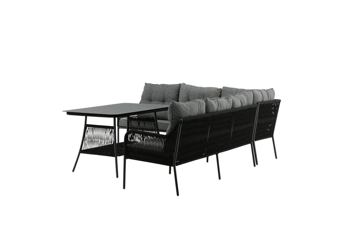 Loungegarnitur 2-tlg Berlin Metall/glas/dekor Mit Kissen - Schwarz, KONVENTIONELL, Metall (173/196cm) - Gardenson