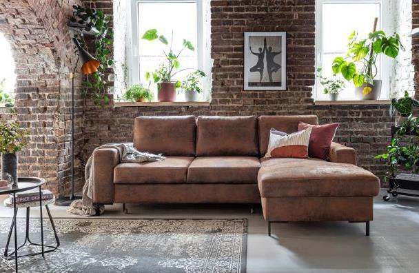 Ecksofa mit Schlaffunktion & Bettkasten Lofty Lilly Vintage - Schwarz/Braun, MODERN, Textil (236/149cm) - MID.YOU