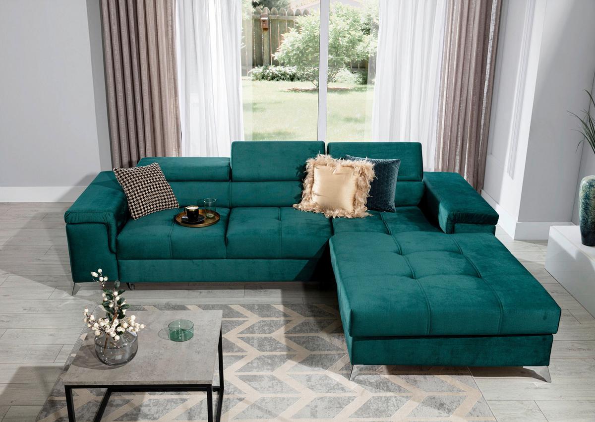 Ecksofa Ricardo Grün S: 281x205 cm - Silberfarben/Grün, Design, Textil (281/205cm) - MID.YOU