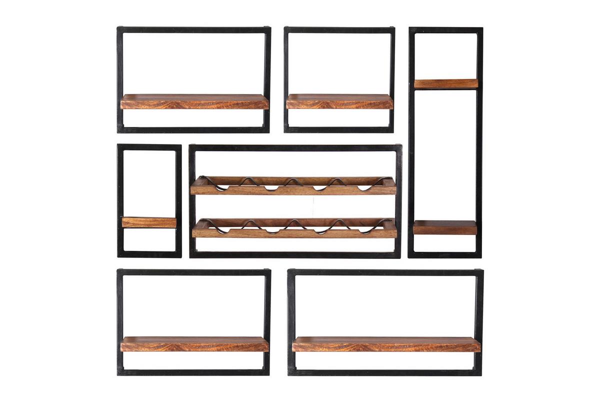 Wandregal Mangoholz/Schwarz B: 35cm - Schwarz/Naturfarben, Design, Holz/Metall (35/35/25cm) - MID.YOU