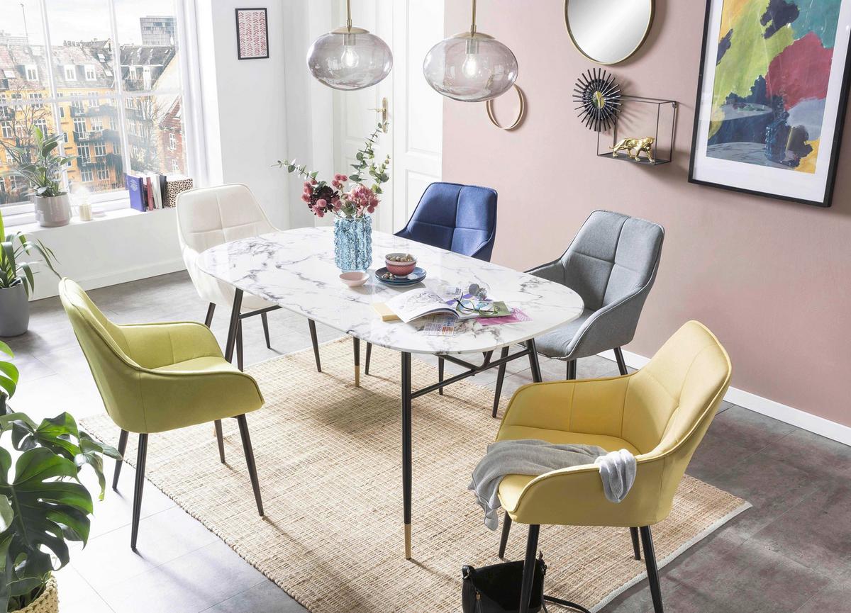 Armlehnstuhl Leinen Gelb, B: 55cm - Gelb/Schwarz, Design, Textil/Metall (55/86/46cm) - Livetastic