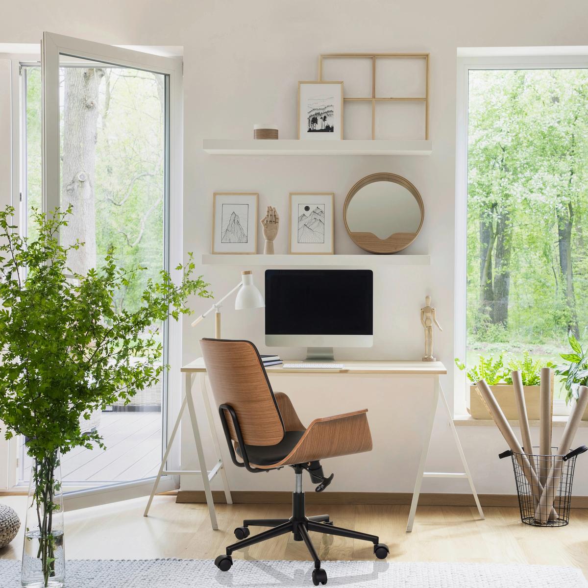 Drehstuhl Schwarz B: 68 Cm - Schwarz/Braun, MODERN, Leder/Holz (68/92/63,5cm) - MID.YOU