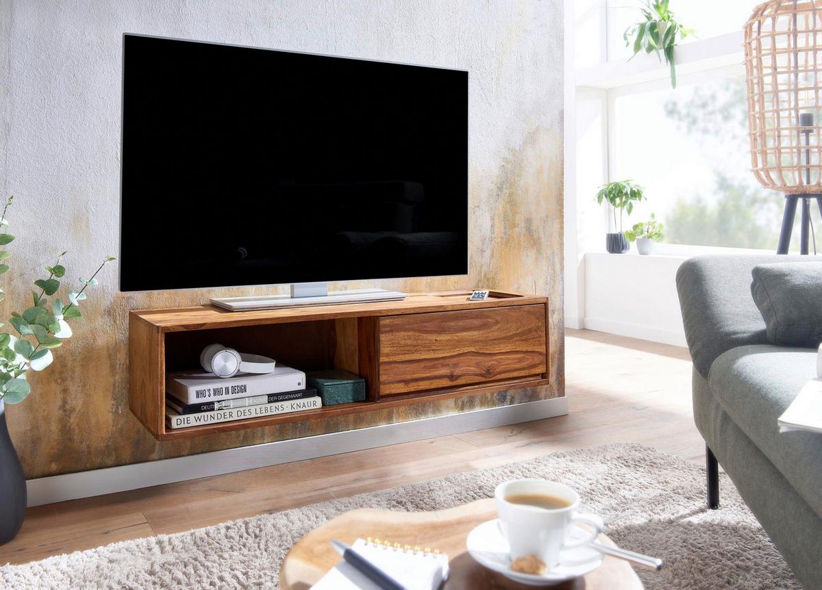 TV komoda z masívneho dreva sheesham š: 108cm - farba indického palisandra, Modern, drevo (108/25/34cm) - MID.YOU
