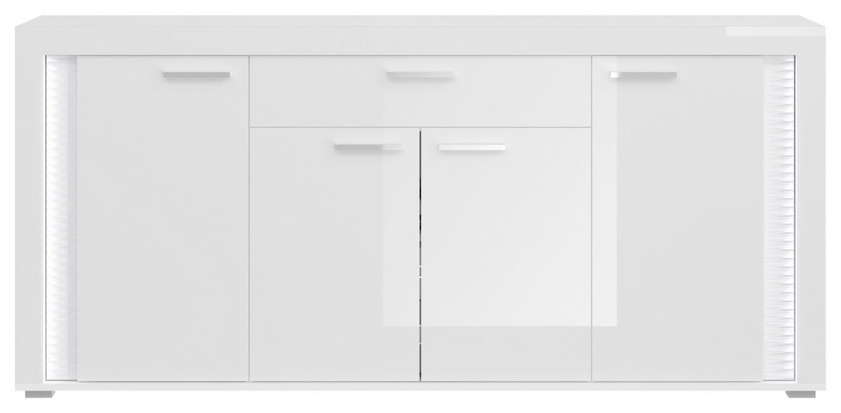 Sideboard Skylight Weiß B: 182 cm - Weiß Hochglanz/Silberfarben, Design, Holzwerkstoff (182/84/42cm) - MID.YOU