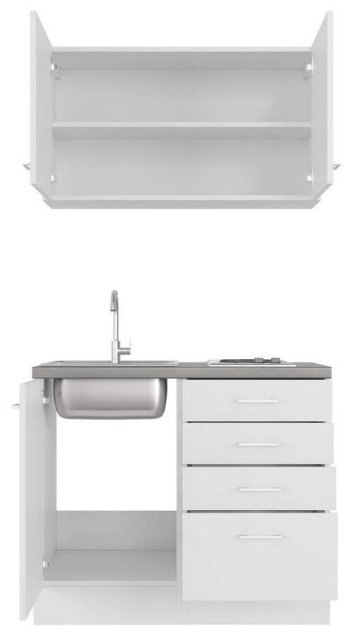 Miniküche Lucca Mit Spüle 100 cm Weiß/Graubraun - Graubraun/Weiß, MODERN, Holzwerkstoff (100cm) - FlexWell