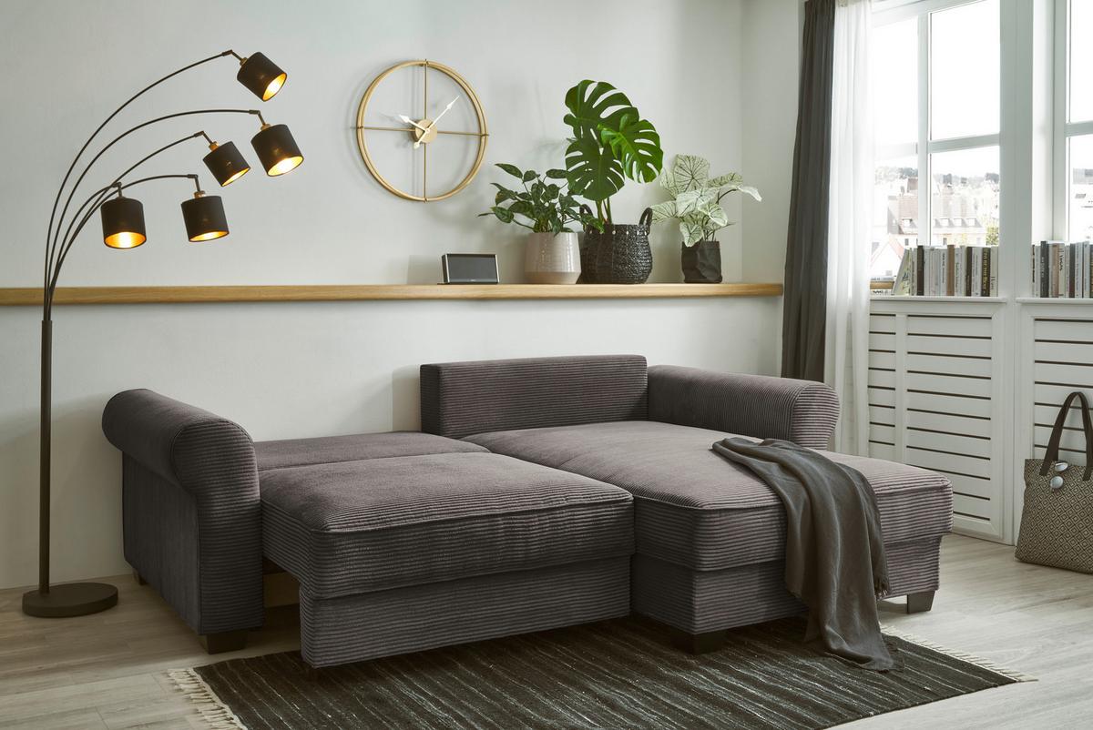 Ecksofa Mit Schlaffunktion Angelina Mokka Kord - Schwarz/Mokka, Basics, Textil (255/92/185cm) - MID.YOU
