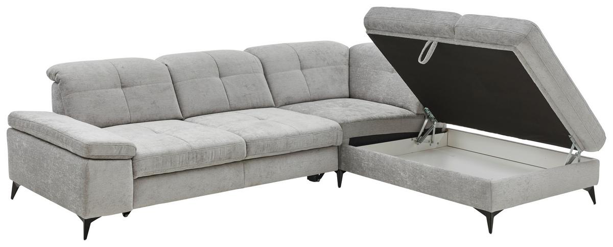 Sedačka SORENA L, pravá, sv.šedá žinylka, s funkcemi - černá/světle šedá, Moderní, kov/textil (311/255cm) - Premium Living