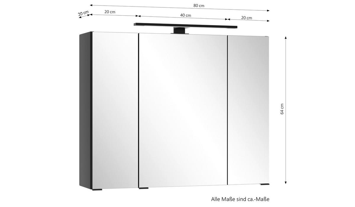 Spiegelschrank Sevilla Schwarz, B: 80 cm - Schwarz, MODERN, Glas/Holzwerkstoff (80/64/20cm) - Held