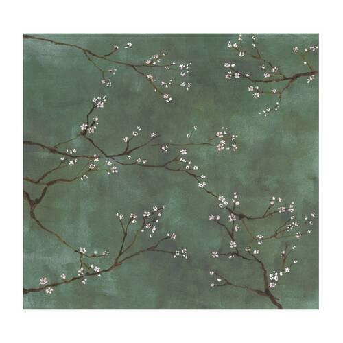 Fototapete Chinesische Blumen - Grün, Basics, Papier/Kunststoff (300/280cm)