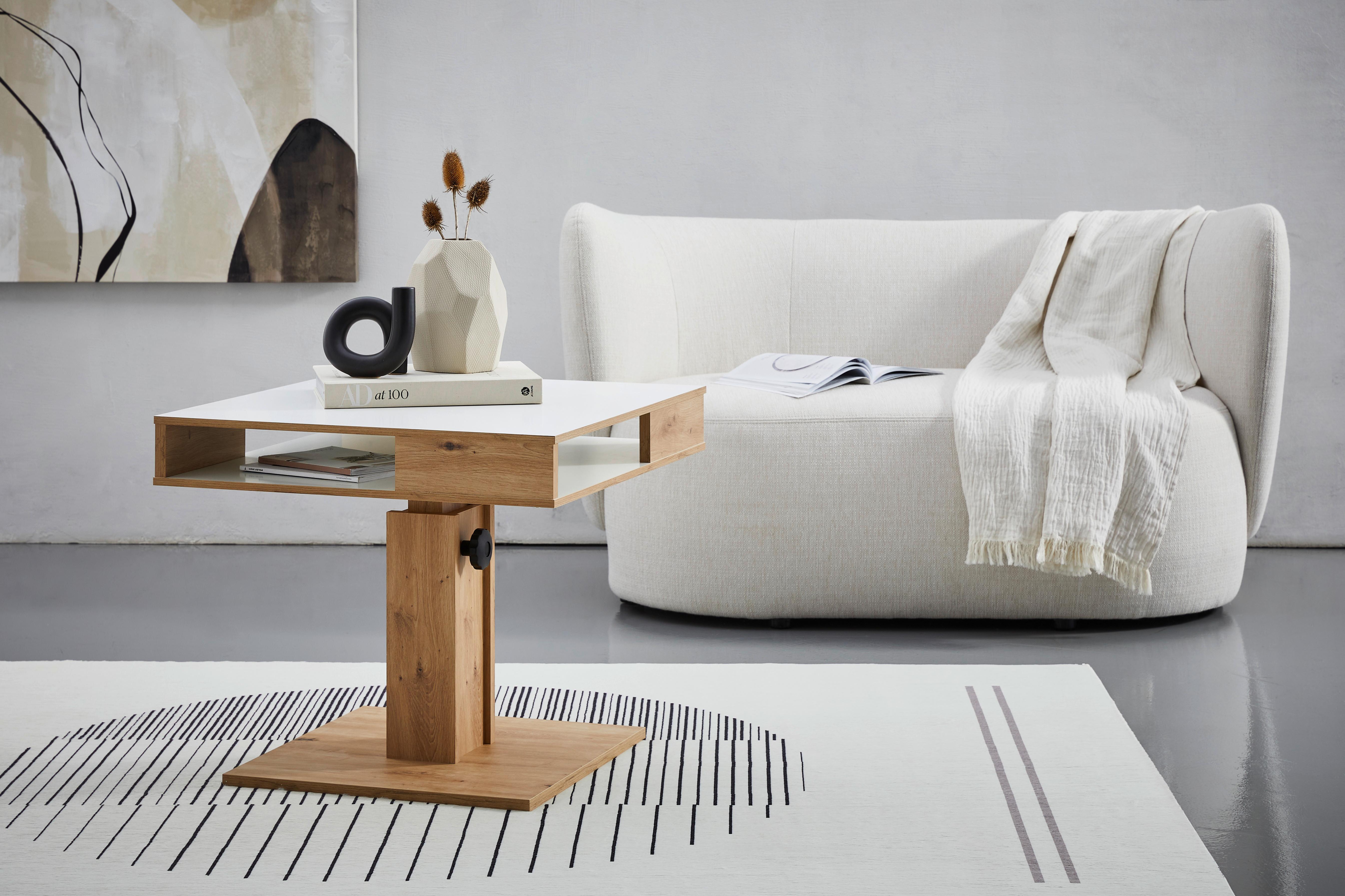 Couchtisch höhenverstellbar Belcanto Weiß/Wildeiche Dekor - Wildeiche/Weiß, Basics, Holzwerkstoff (65/52-77/65cm) - P & B