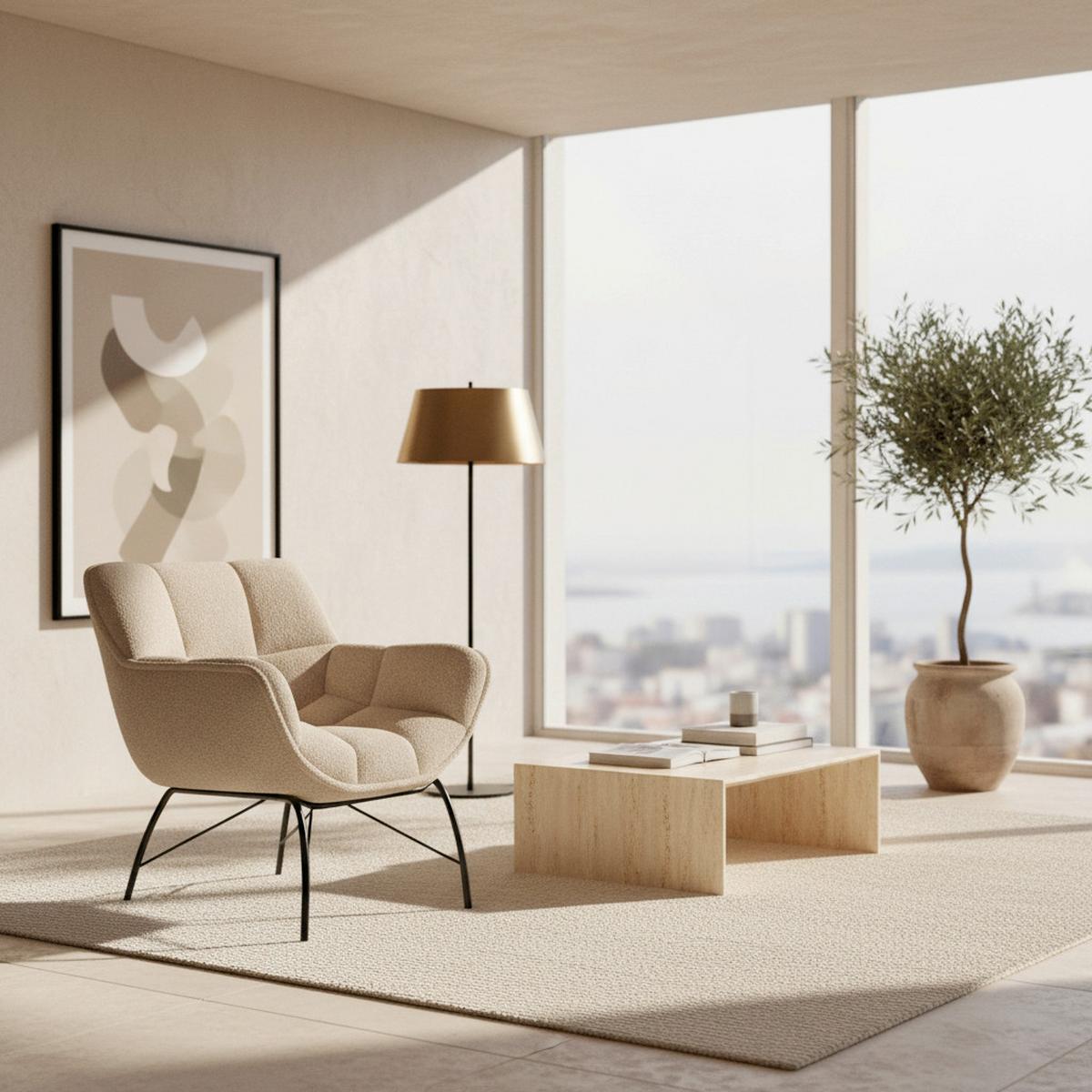 Relaxační křeslo ROBIN, béžová barva - černá/béžová, Moderní, kov/textil (72/78/81cm) - Bessagi Home