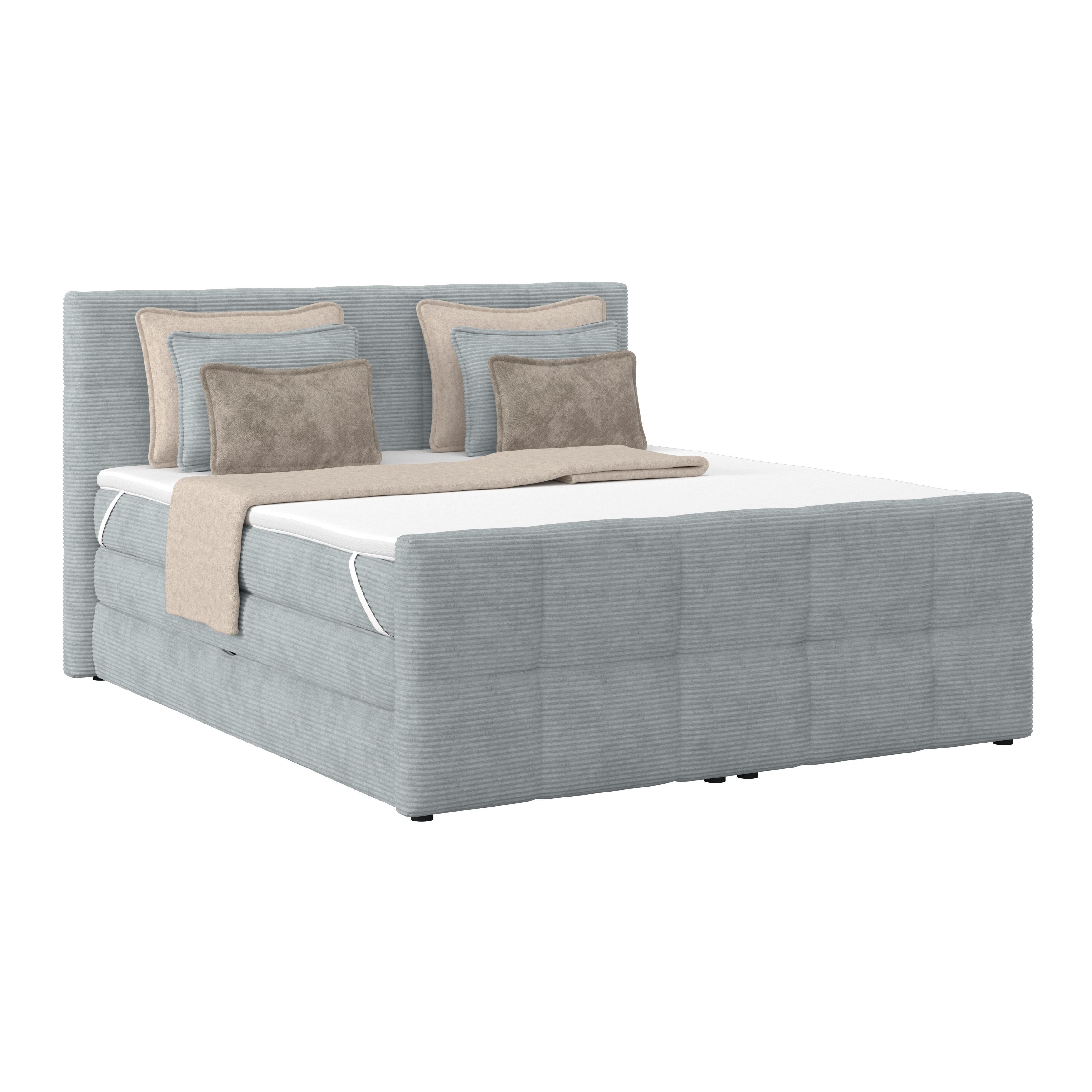 Boxspringbett mit Topper mit Bettkasten 180x200 cm Medino - Silberfarben, KONVENTIONELL, Holz/Holzwerkstoff (180/200cm)