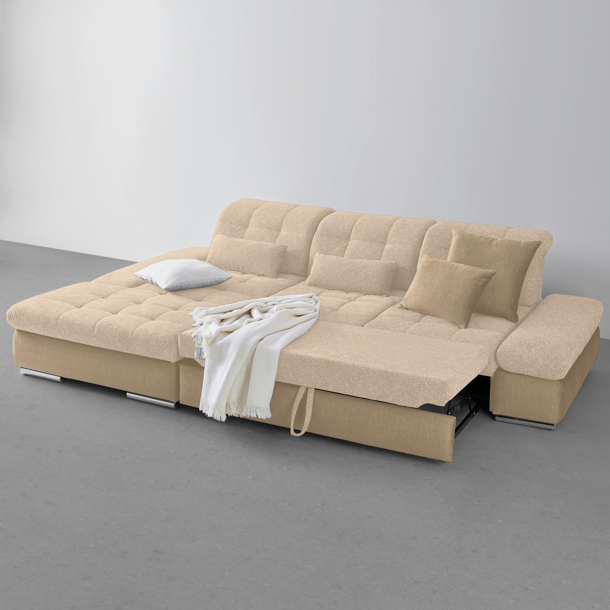 Rohová sedačka SANFINO, ľavá, sivohnedá / béžová - chrómová/taupe, Konventionell, kov/drevo (199/79-96/305cm) - Premium Living