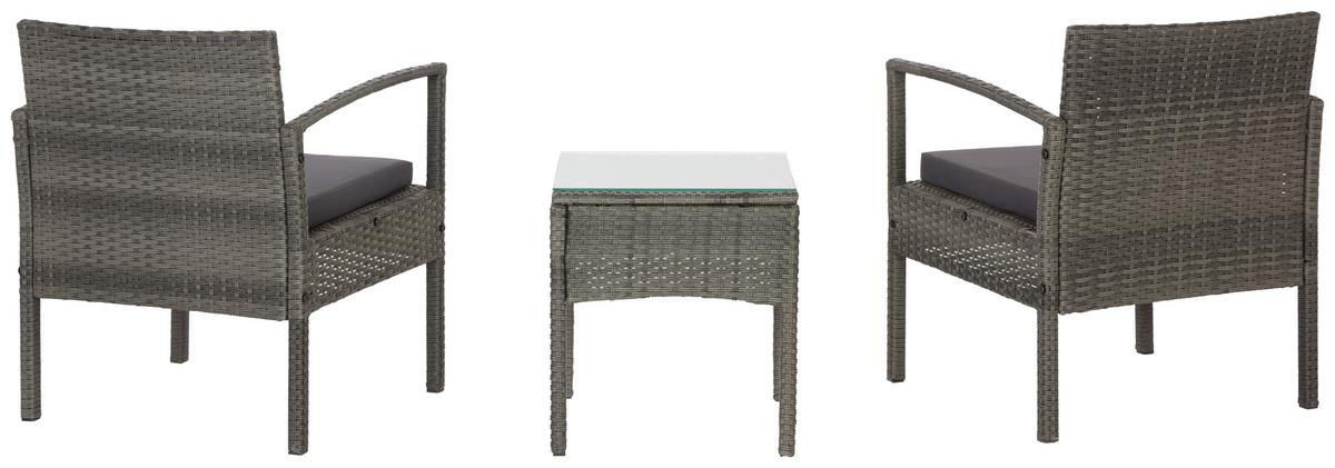 Balkonmöbel Set Poros Glas/ Kunststoffgeflecht Mit Kissen - Grau, MODERN, Glas/Kunststoff (54/40/58/40/72/43cm) - Luca Bessoni