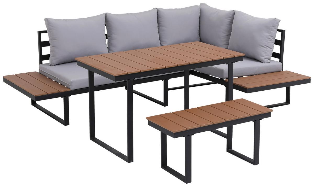 Loungegarnitur 4-tlg Aarhus Metall/holz Mit Kissen - Schwarz/Naturfarben, MODERN, Kunststoff/Textil (146/216cm) - Beldano