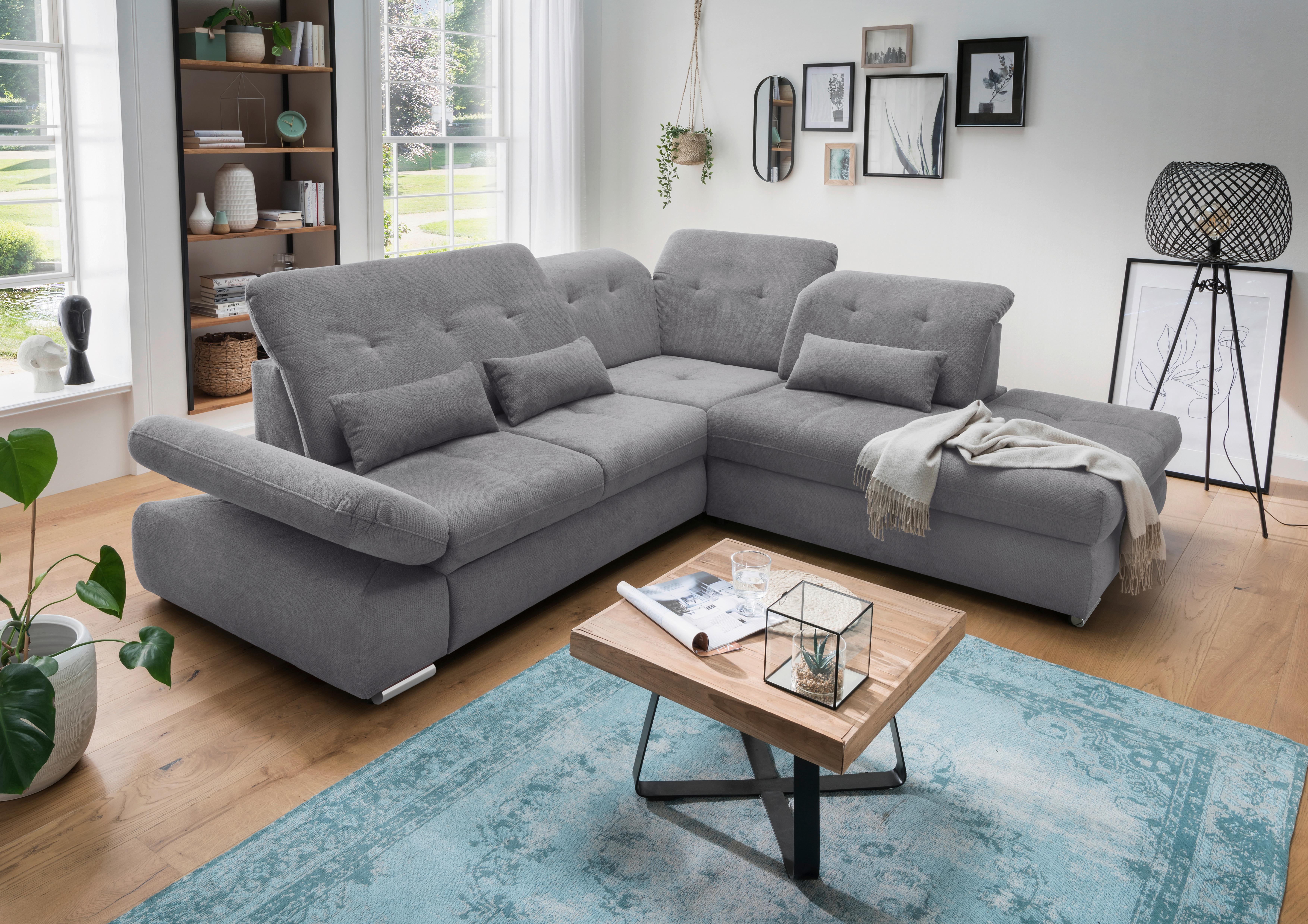 Ecksofa Dalida Dunkelgrau S: 280x254cm - Chromfarben/Dunkelgrau, MODERN, Textil (280/254cm) - Livetastic