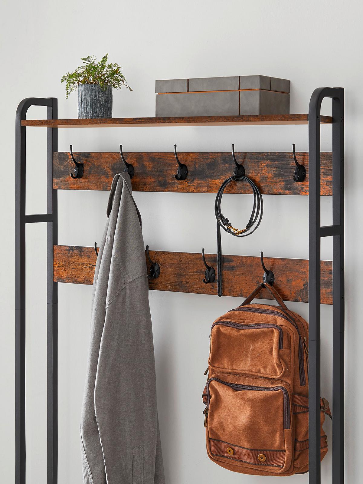 Garderobe Hsr405b01 - Schwarz/Braun, Trend, Holzwerkstoff/Metall (85/30/180cm) - MID.YOU