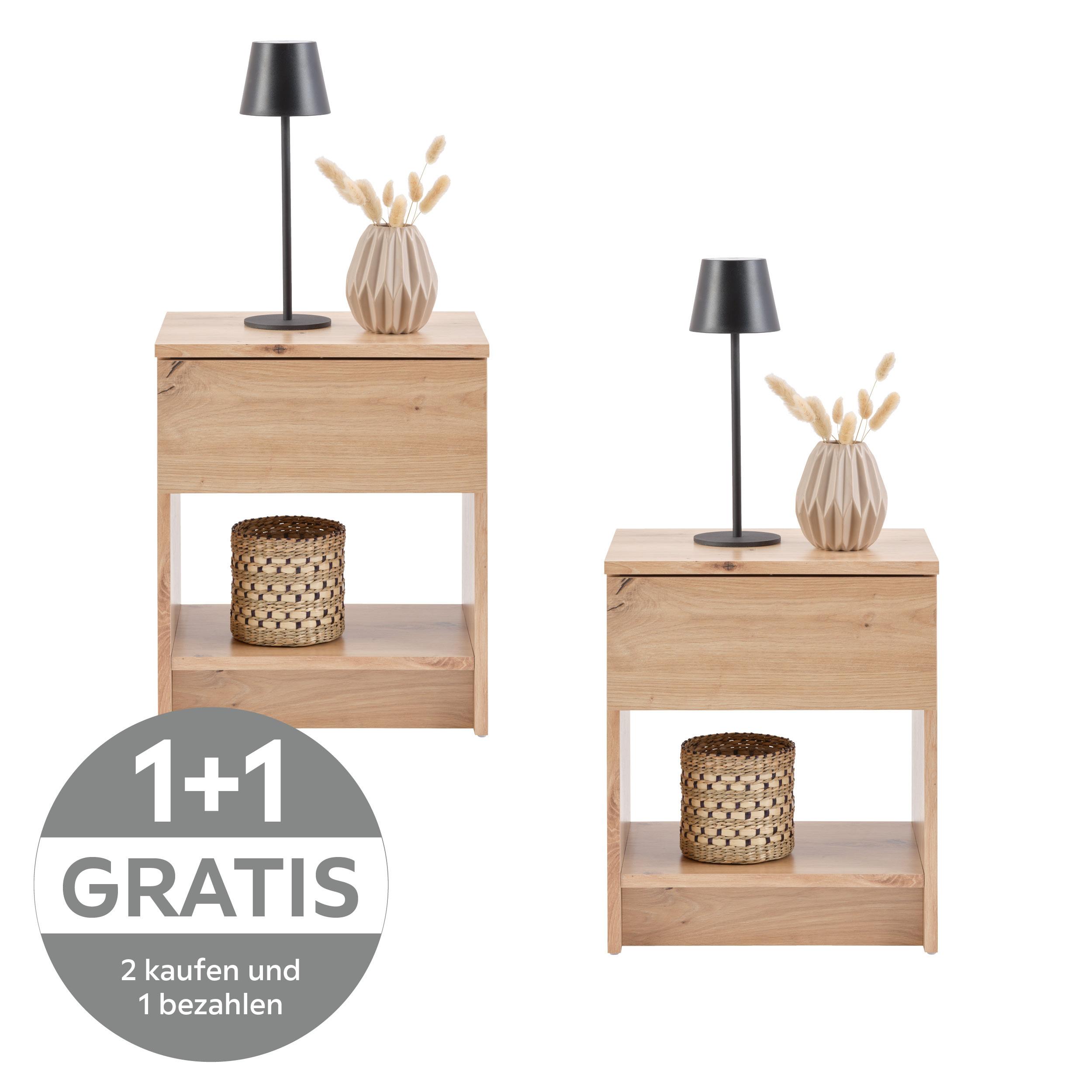 Nachtkästchen Eiche Artisan H: 40 Ribe - Eiche Artisan, Basics, Holzwerkstoff (40/48/30cm) - P & B