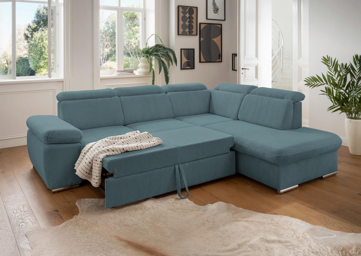 Ecksofa Vasto Petrol S: 283x228 cm - Chromfarben/Petrol, Design, Textil (283/228cm) - Livetastic
