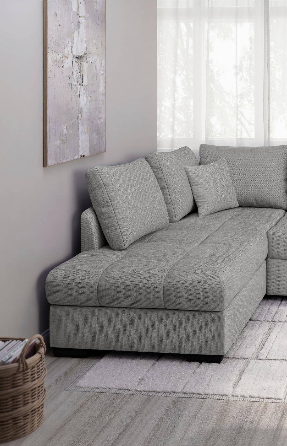 Eckschlafsofa Alvito Silberfarben S: 202x298 Cm - Silberfarben/Schwarz, MODERN, Textil (202/298cm) - MID.YOU