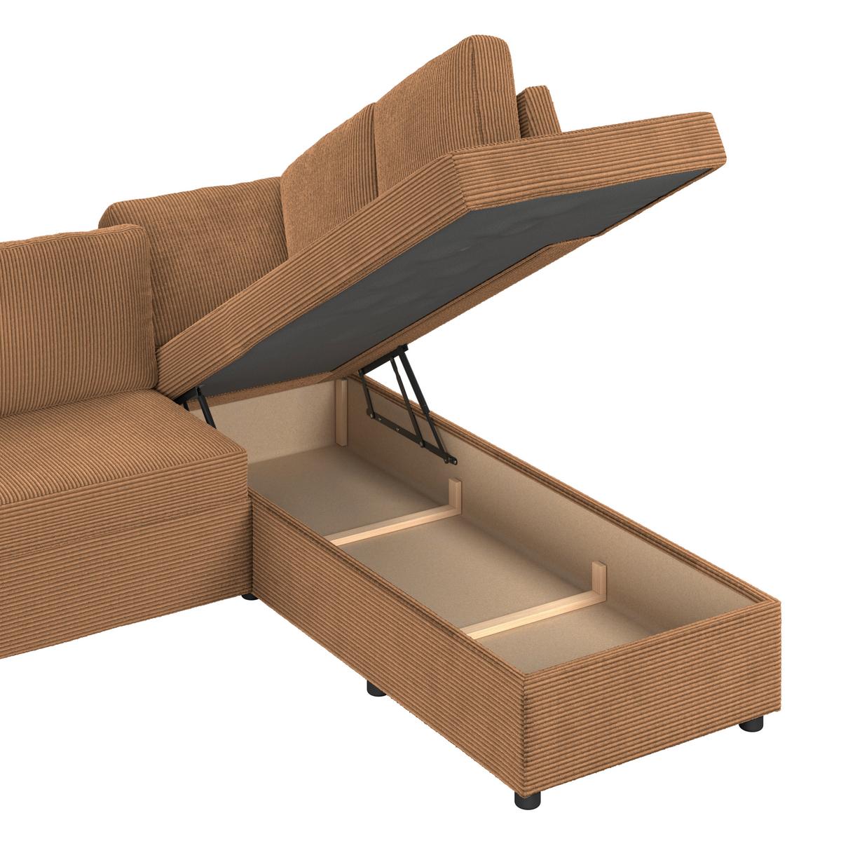 Ecksofa mit Schlaffunktion Toulouse terracotta, 224x206cm - Terracotta/Schwarz, Trend, Holz/Holzwerkstoff (224/206cm)