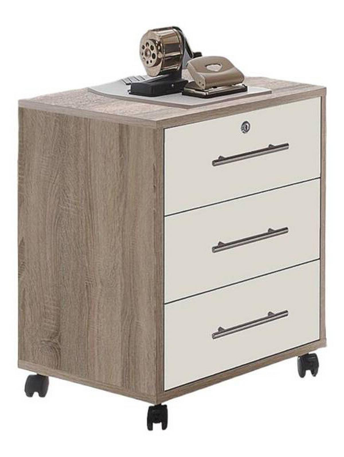 Rollcontainer Weiß/eiche Office Edition 44x58x40 Cm - Weiß/Sonoma Eiche, MODERN, Holzwerkstoff/Kunststoff (44/58/40cm) - MID.YOU