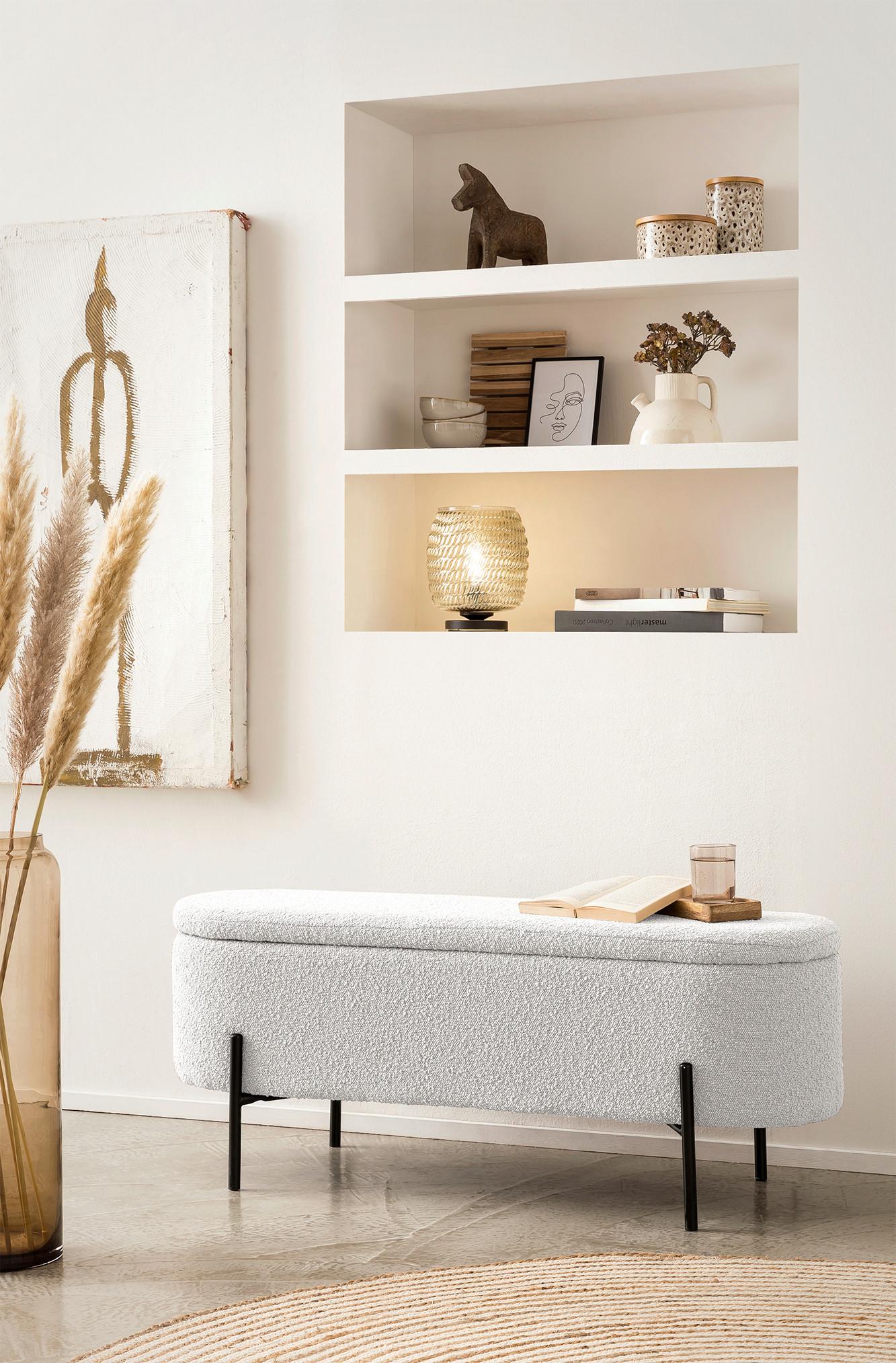 Hockerbank Weiß B: 110 Cm - Schwarz/Weiß, MODERN, Textil (110/44/40cm) - Livetastic