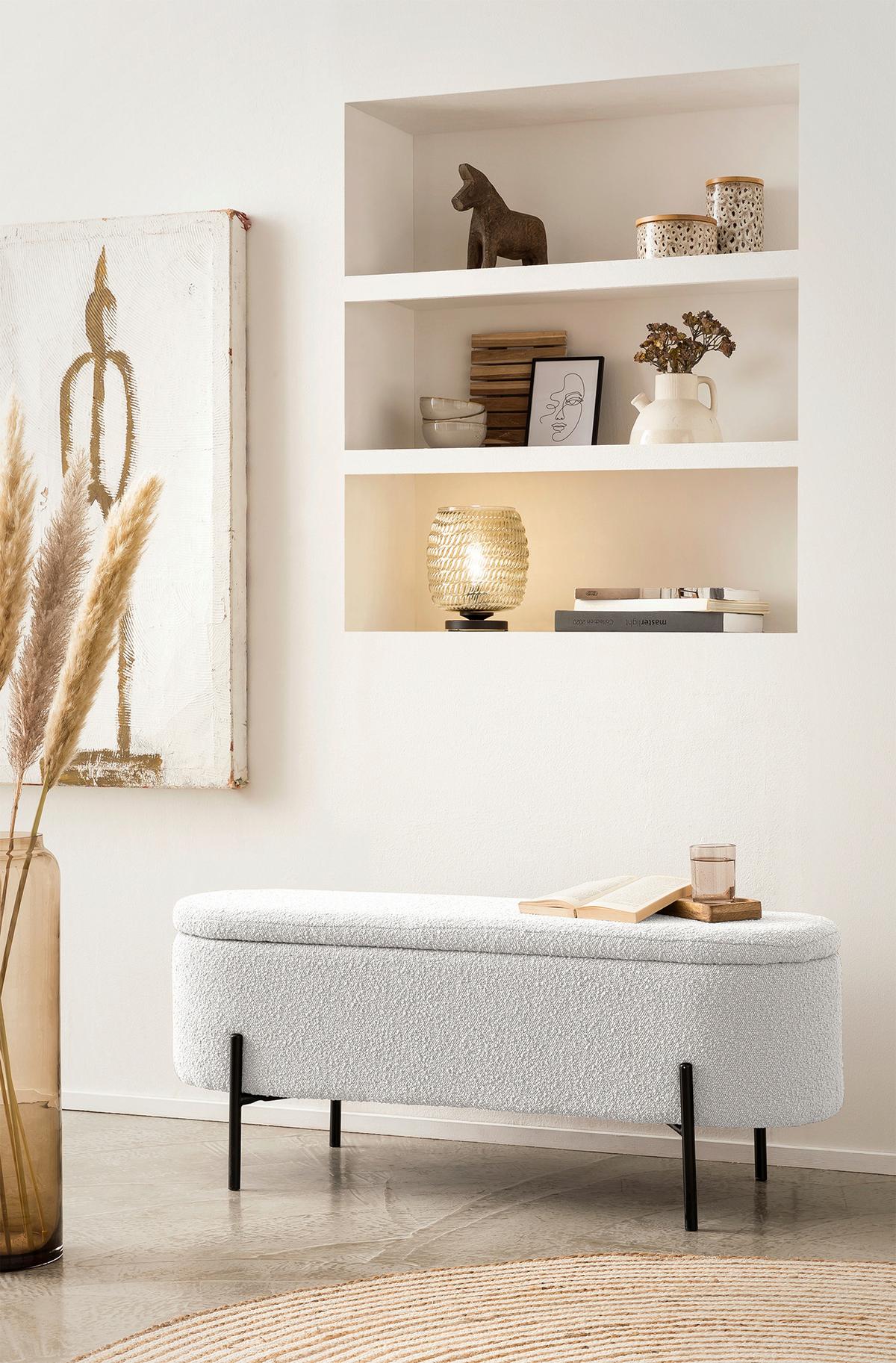 Hockerbank Weiß B: 110 Cm - Schwarz/Weiß, MODERN, Textil (110/44/40cm) - Livetastic