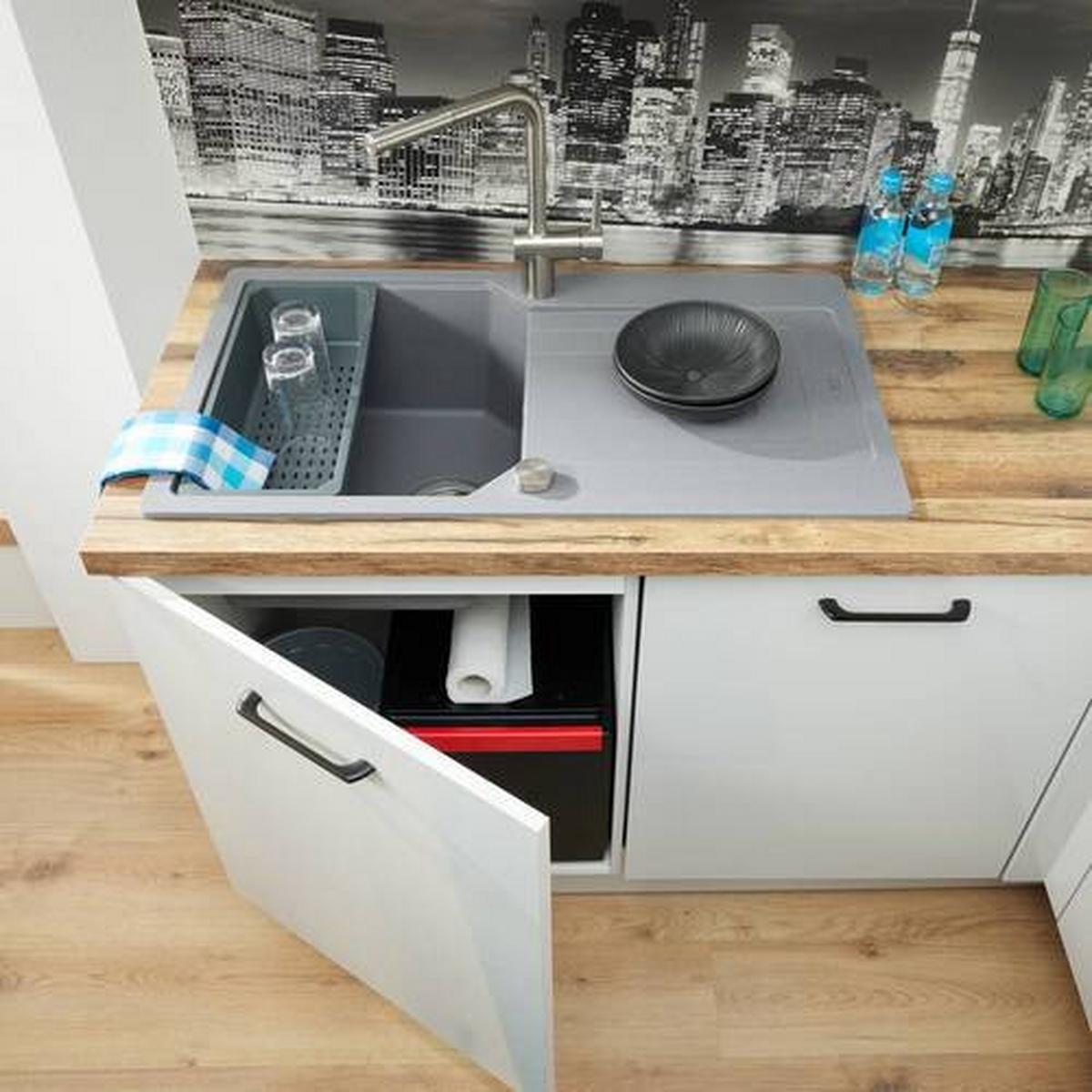 Eckküche Ip4050 ohne Geräte 185 X320 cm Space Grau/Eiche - Hellgrau, Basics (185/320cm) - Impuls