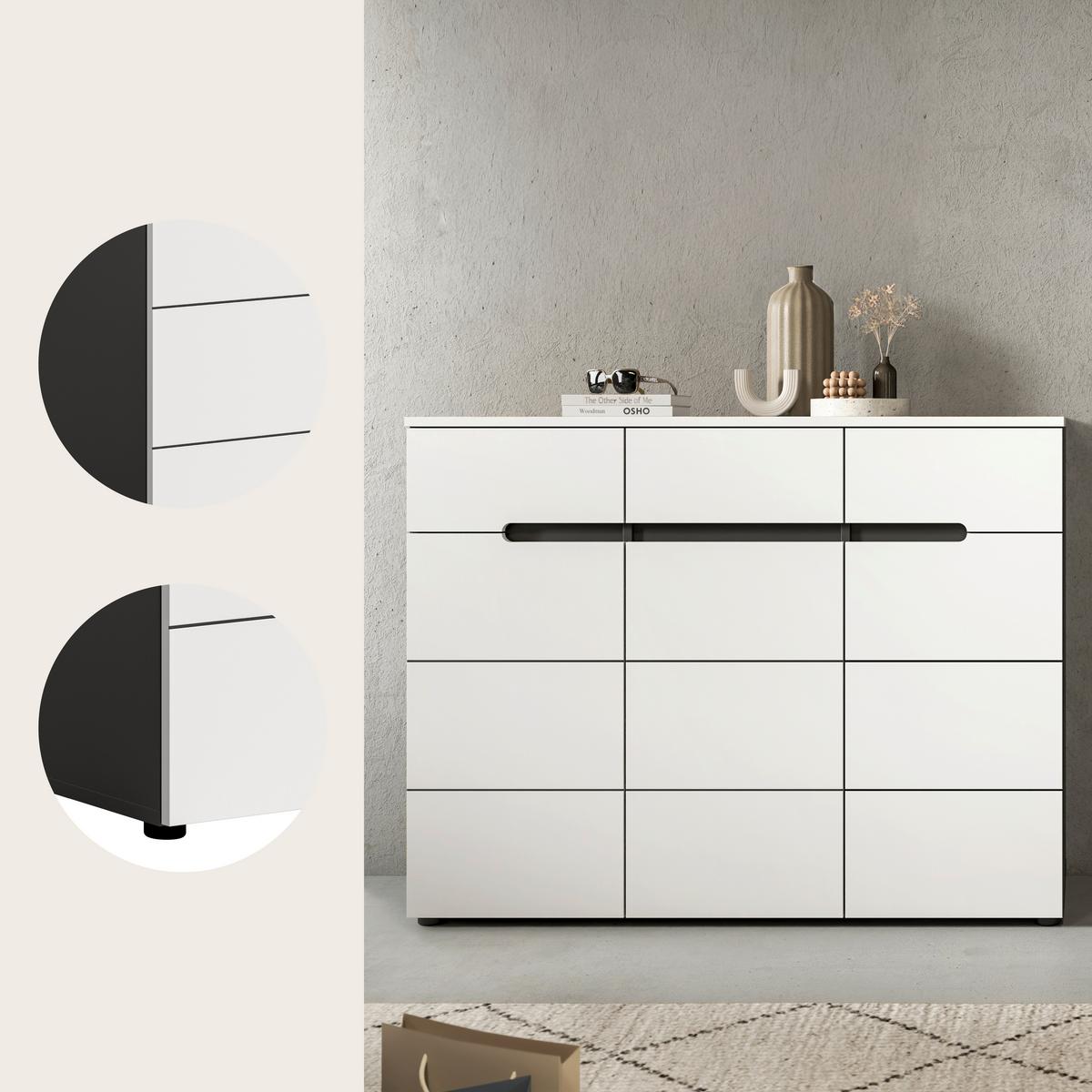 Schuhschrank Canu Grau/Weiß B: 120 cm - Schwarz/Weiß, Design, Holzwerkstoff (120/94/37cm) - Livetastic