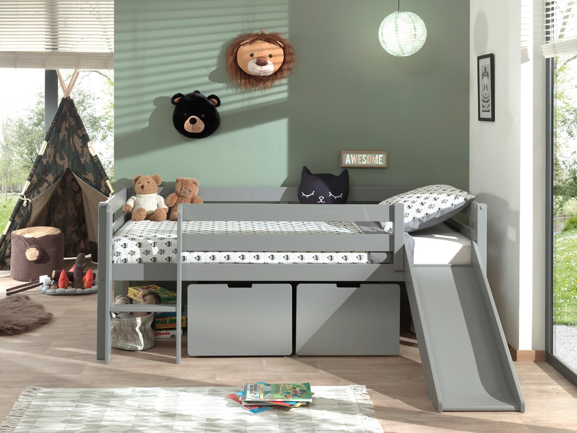 Spielbett Pino Grau lackiert inkl. Bettladen 90x200cm - Grau, MODERN, Holz/Holzwerkstoff (90/200cm) - Vipack