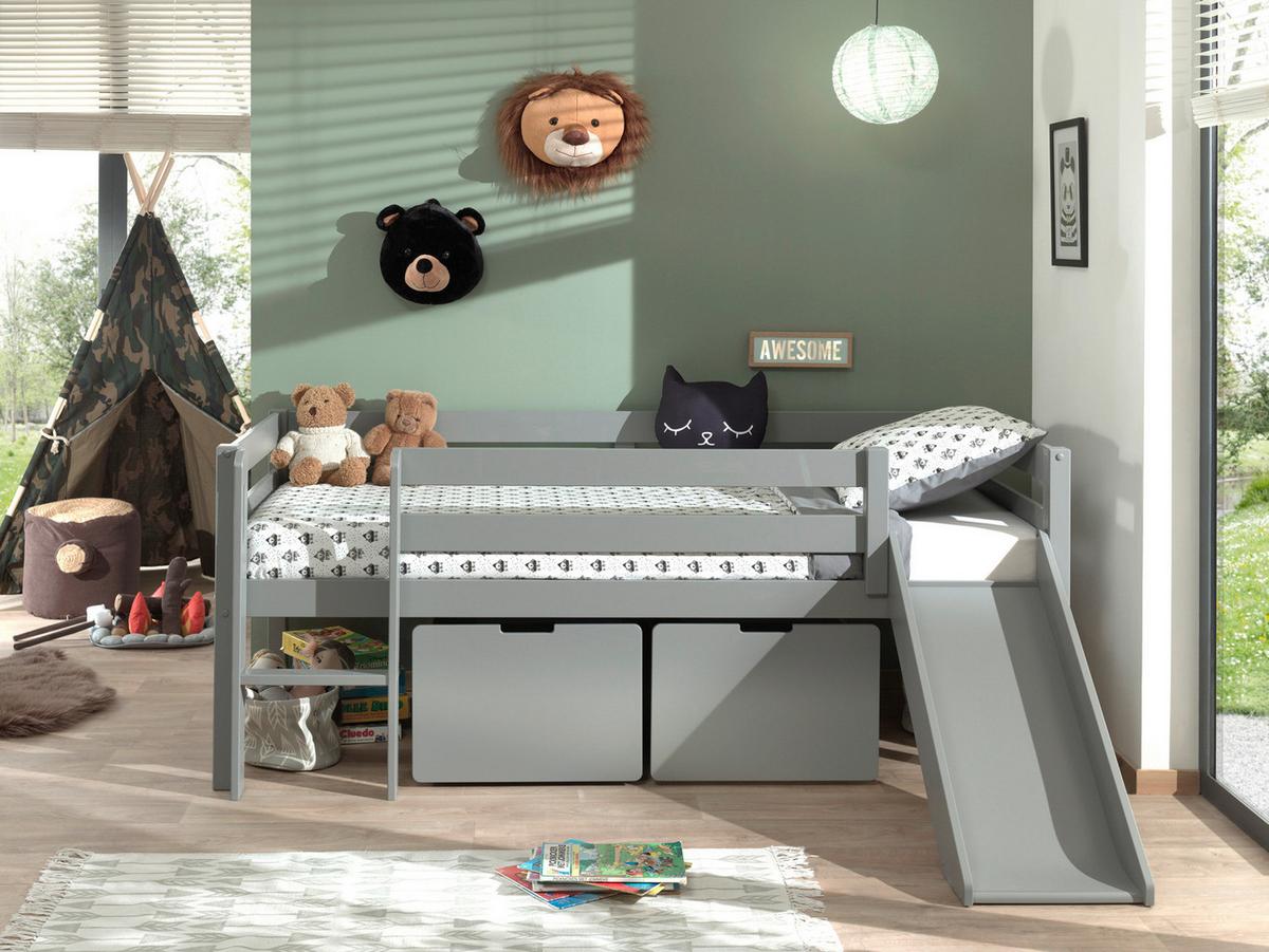 Spielbett Pino Grau lackiert inkl. Bettladen 90x200cm - Grau, MODERN, Holz/Holzwerkstoff (90/200cm) - Vipack