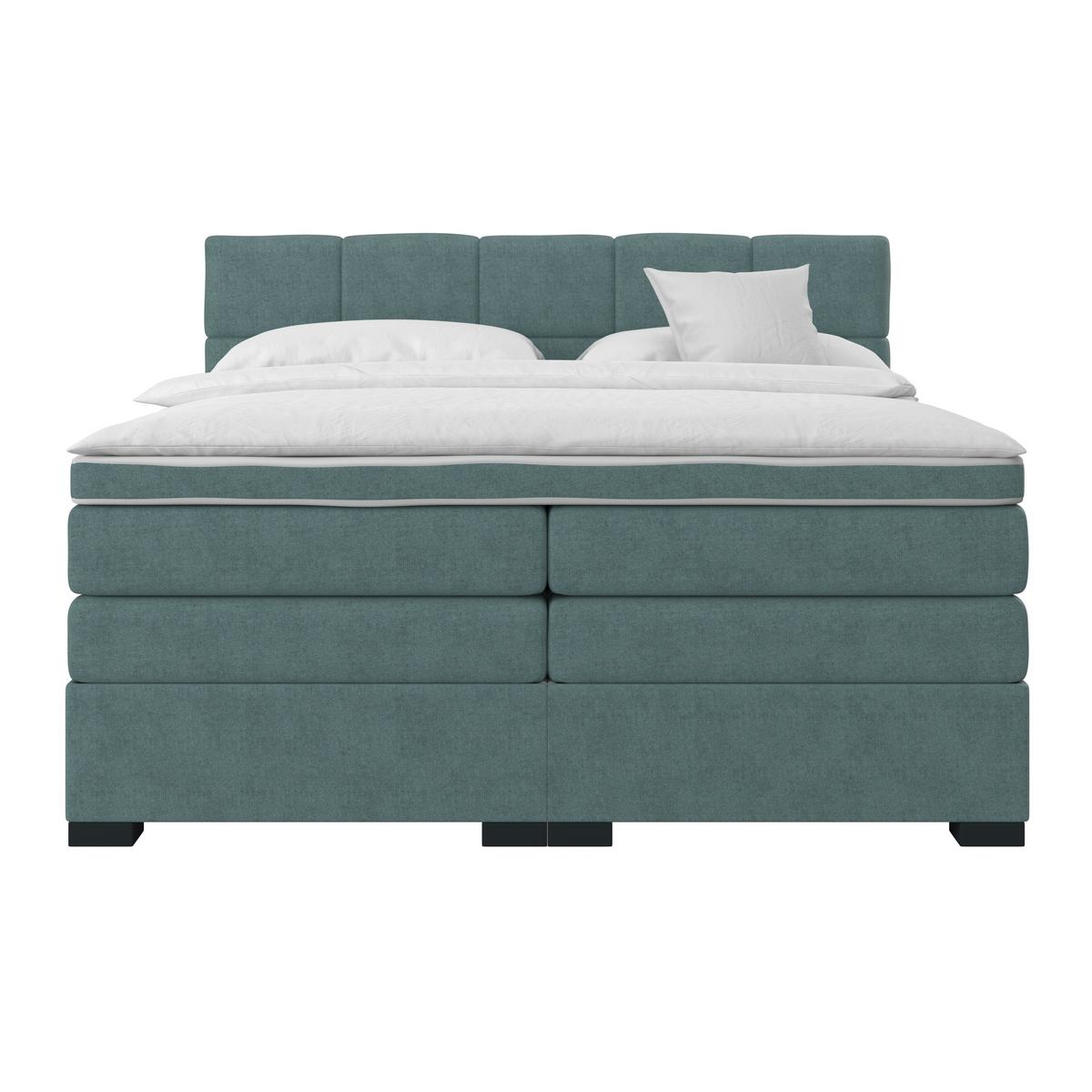 Boxspringbett mit Topper 160x200 April - Jadegrün/Schwarz, MODERN, Textil (160/200cm)