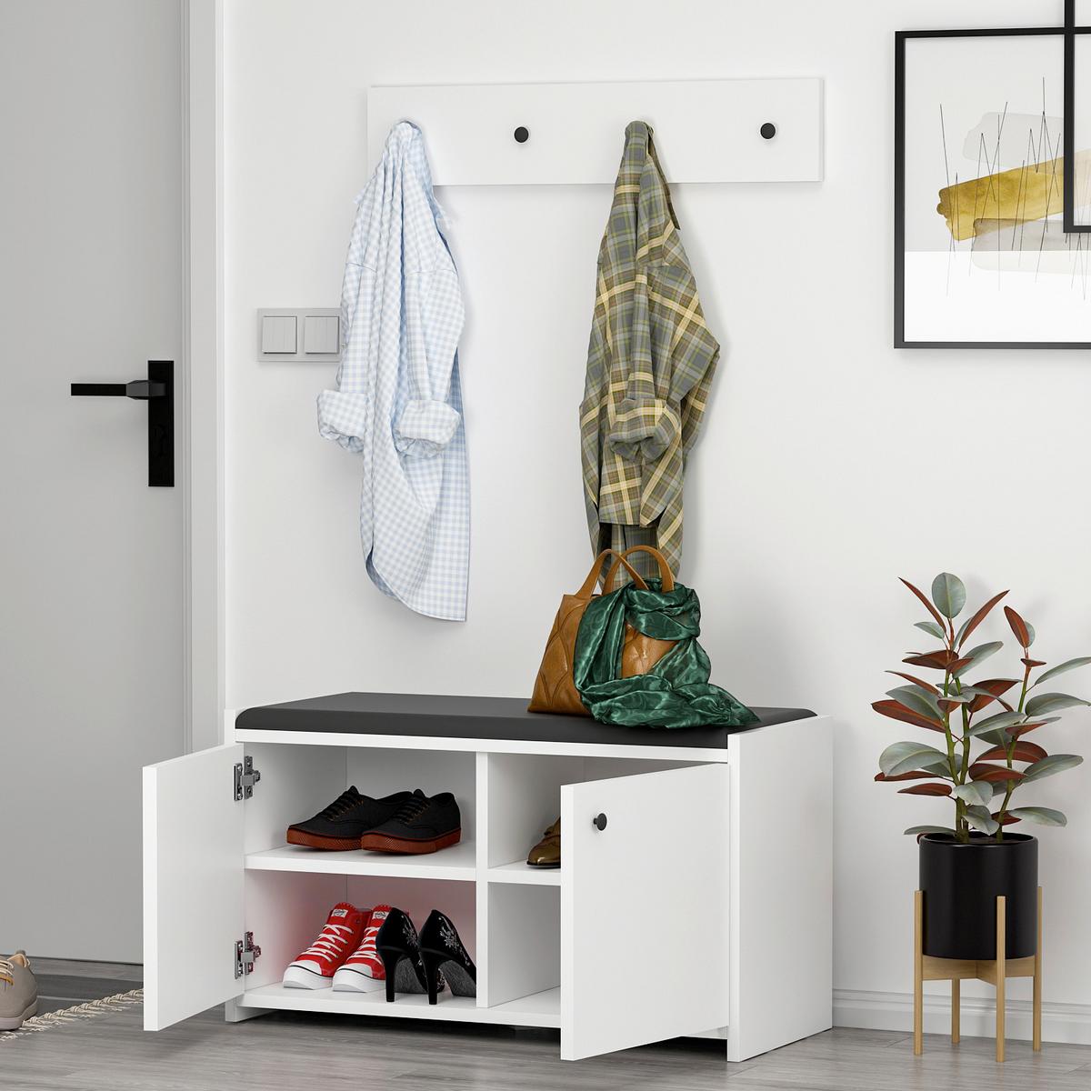 Garderobe Zen 2-teilig Weiß B: 80 Cm - Weiß, Design, Holzwerkstoff (80/35/45cm) - Livetastic