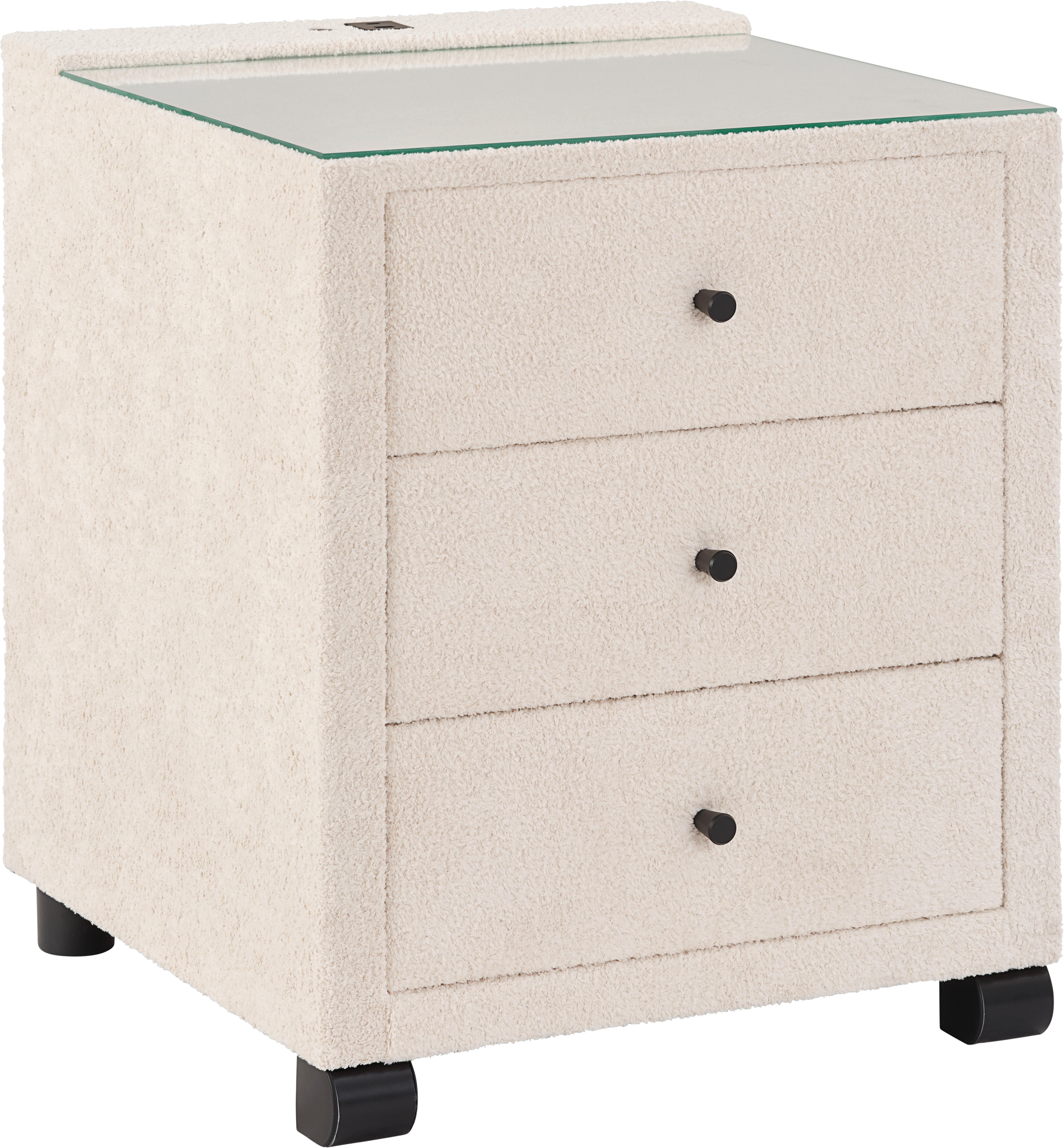 Nachtkästchen Elysia inkl. Beleuchtung B: 48 cm - Beige, Trend, Glas/Holz (48/68/45,5cm) - Luca Bessoni