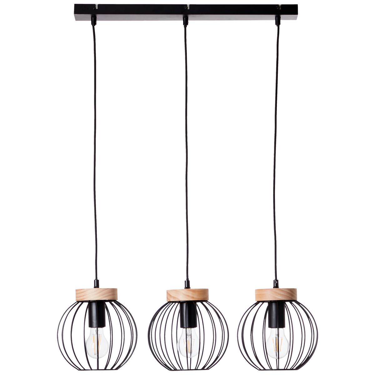 LED-Hängeleuchte Sorana H: 116 cm 3-Flammig - Schwarz/Braun, Design, Holz/Metall (65,5/20/116cm) - Brilliant