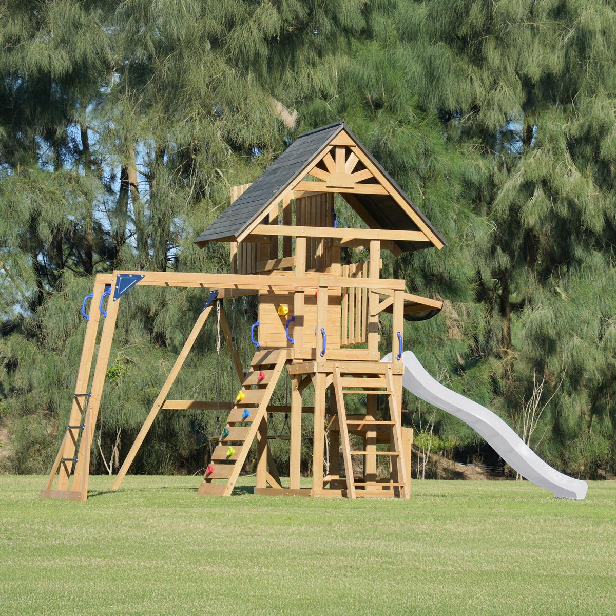 Spielturm mit Rutsche Weiss - Anthrazit/Braun, Basics, Holz/Kunststoff (482/500/338cm) - Ambia Garden