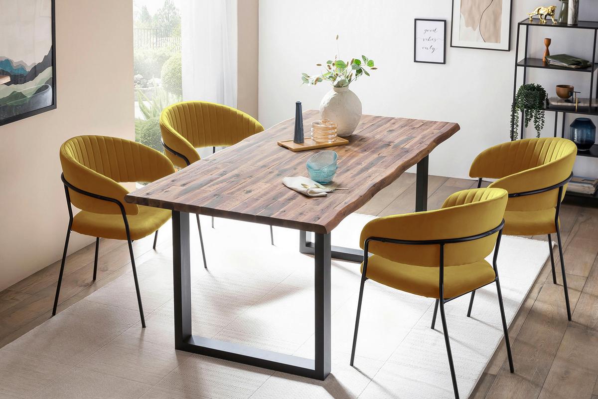 ESSTISCH Akazie massiv/Schwarz 160x90 - Schwarz/Naturfarben, MODERN, Holz/Metall (160/90/75cm) - MID.YOU