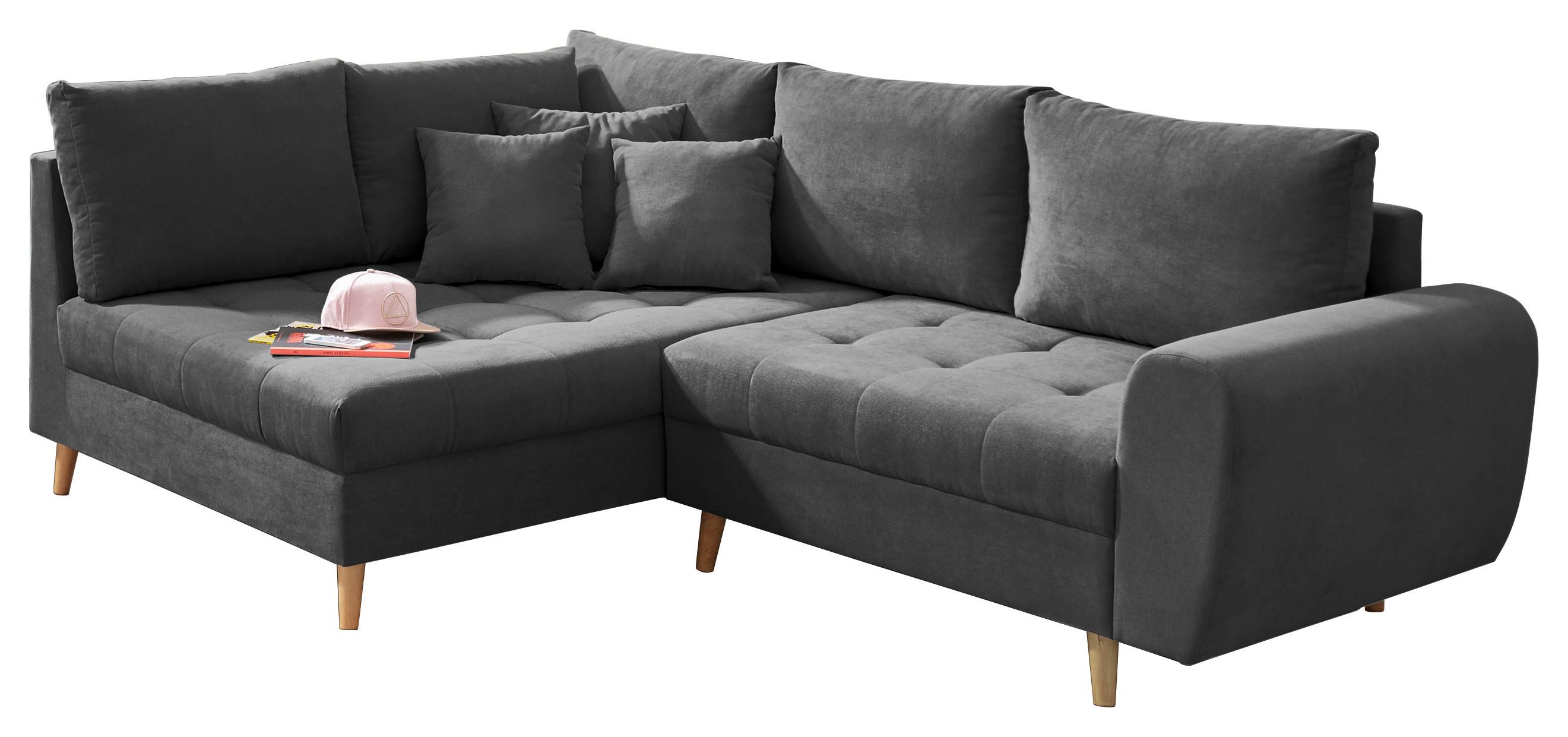 Ecksofa Mit Holzfüßen + Kissen Alice, Webstoff - Anthrazit/Kieferfarben, KONVENTIONELL, Holzwerkstoff/Textil (175/249cm) - MID.YOU