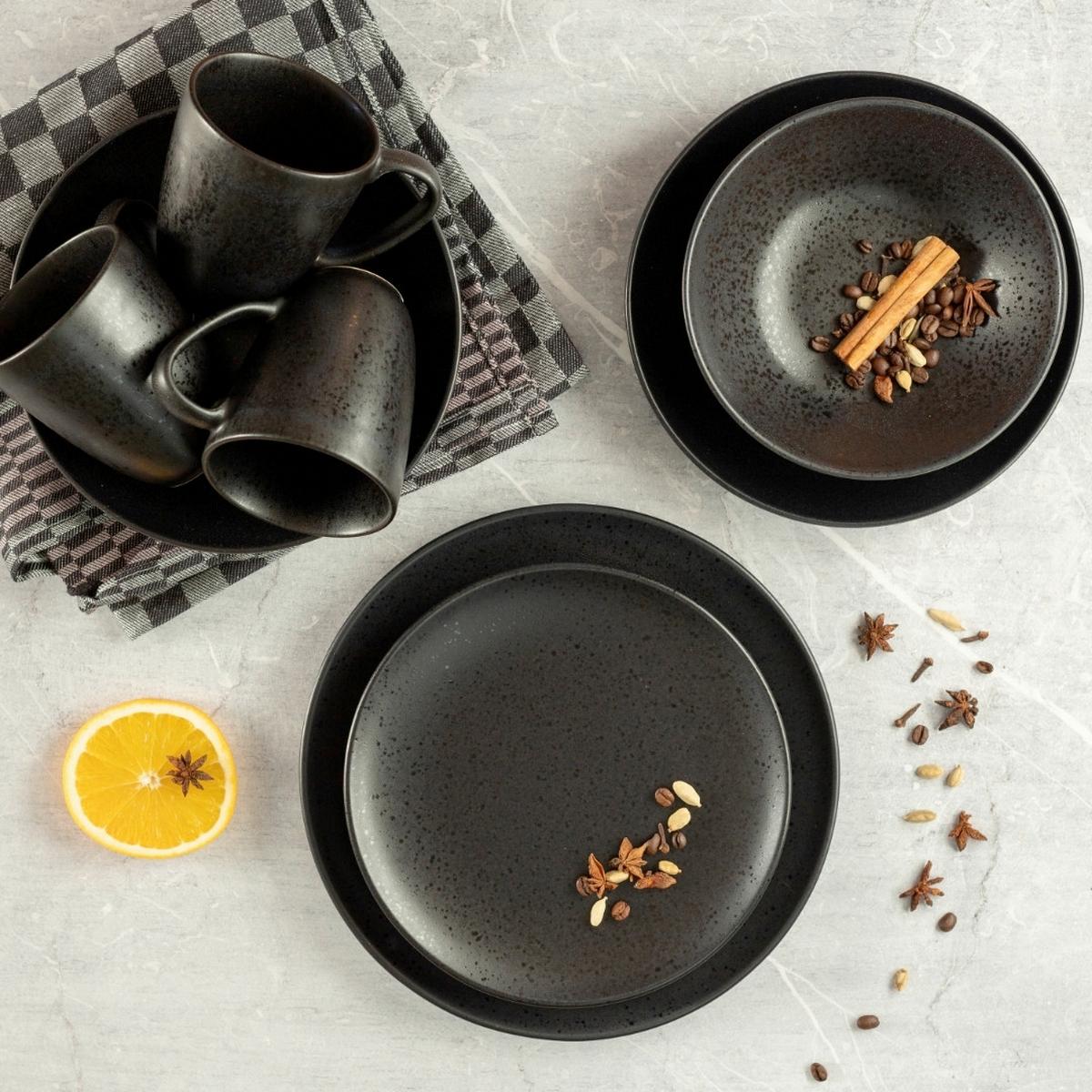 Speisetellerset Essential Steinzeug, Schwarz, 6-Teilig - Schwarz, Basics, Keramik (27/2,3cm) - Mäser