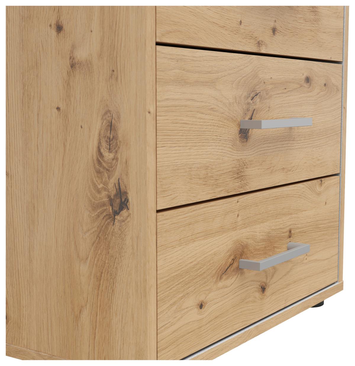 Nachtkästchen Smart 3 Eiche Artisan H: 54 Cm - Grauweiß/Schwarz, Basics, Holzwerkstoff (50/54/35cm)