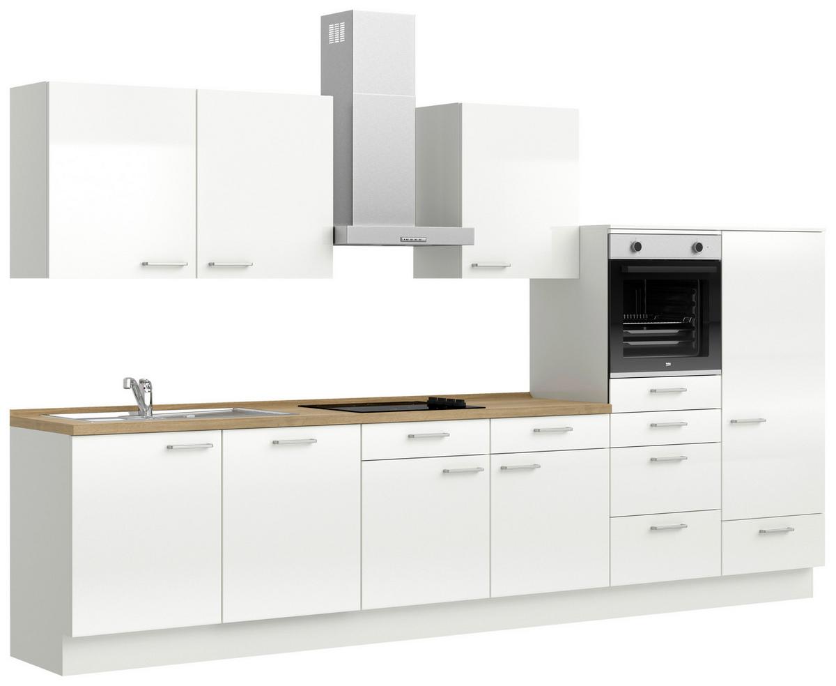 Kuchyňská linka 360 cm, alpská bílá vysoký lesk - barvy dubu/vysoce lesklá bílá, Moderní, kov/kompozitní dřevo (360cm) - Nobilia