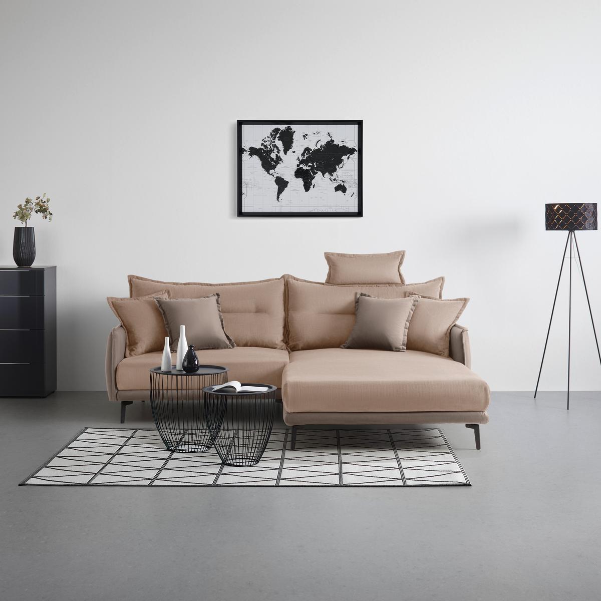 Rohová sedačka NUOVO, oboustranná, šedobéžová - černá/šedobéžová, Moderní, kov/textil (245/190cm) - Mömax