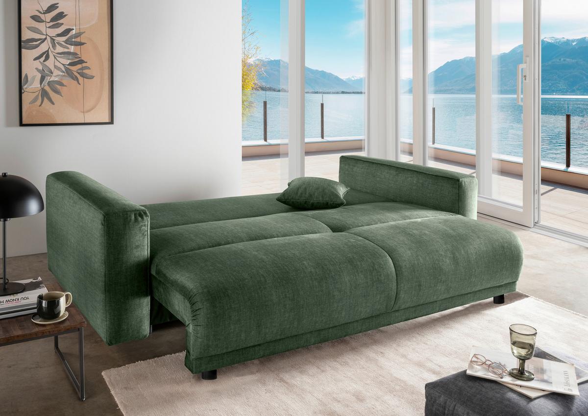 Schlafsofa Longo, Dunkelgrün B: 245 Cm - Dunkelgrün/Schwarz, MODERN, Textil (245/86/126cm) - Livetastic