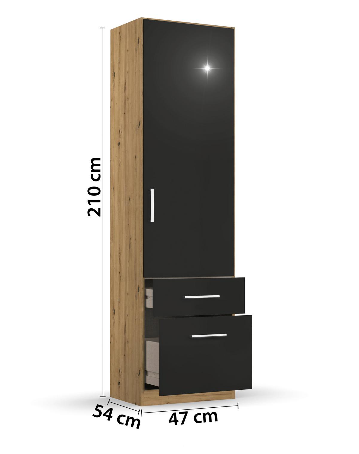 Drehtürenschrank Berlin Eiche Artisan/grau B: 47 Cm - Eiche Artisan/Grau, MODERN, Holzwerkstoff (47/210/54cm) - Rauch Möbel