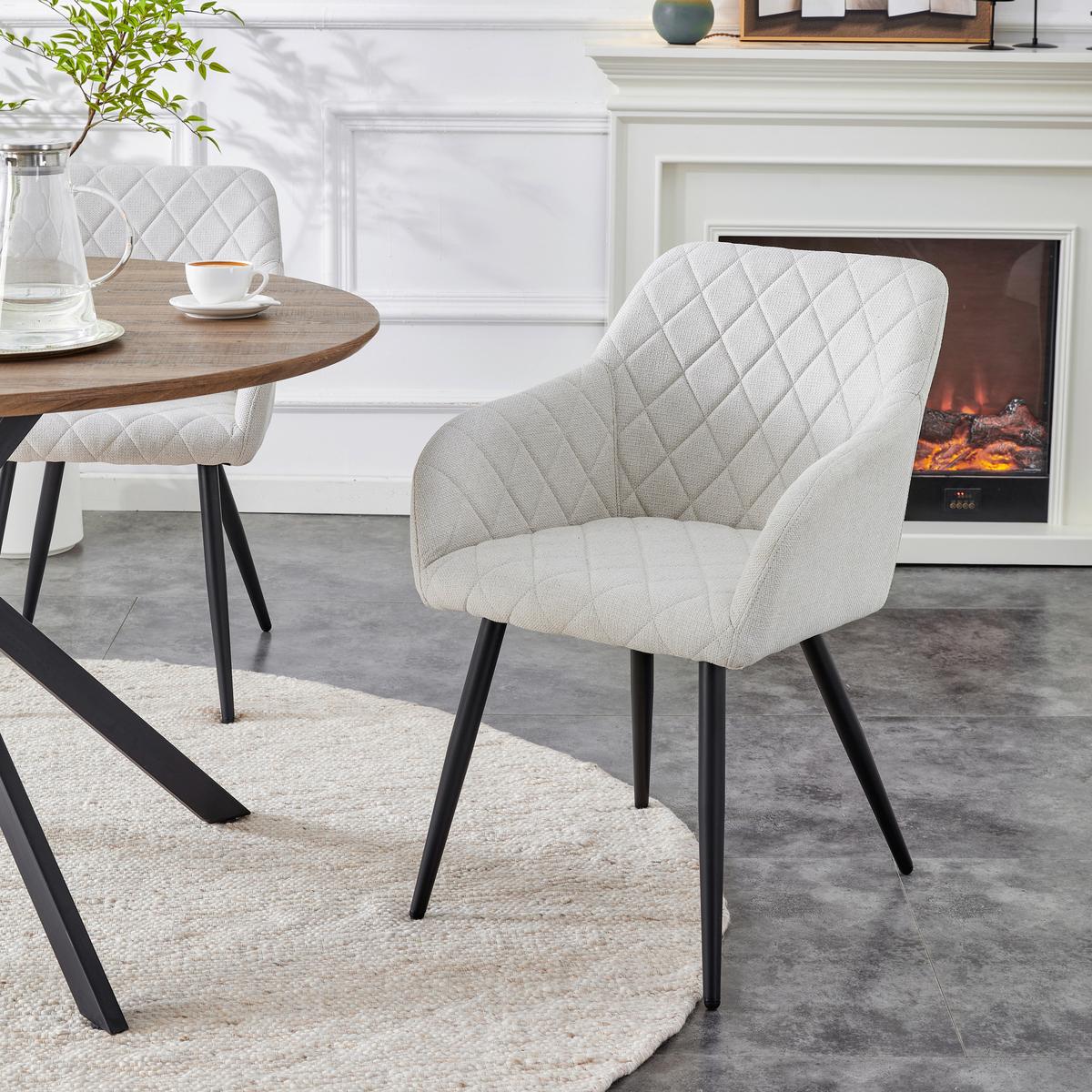 Stuhl-Set Lea Creme 56 cm - Creme/Schwarz, MODERN, Textil/Metall (56/83/60cm) - MID.YOU