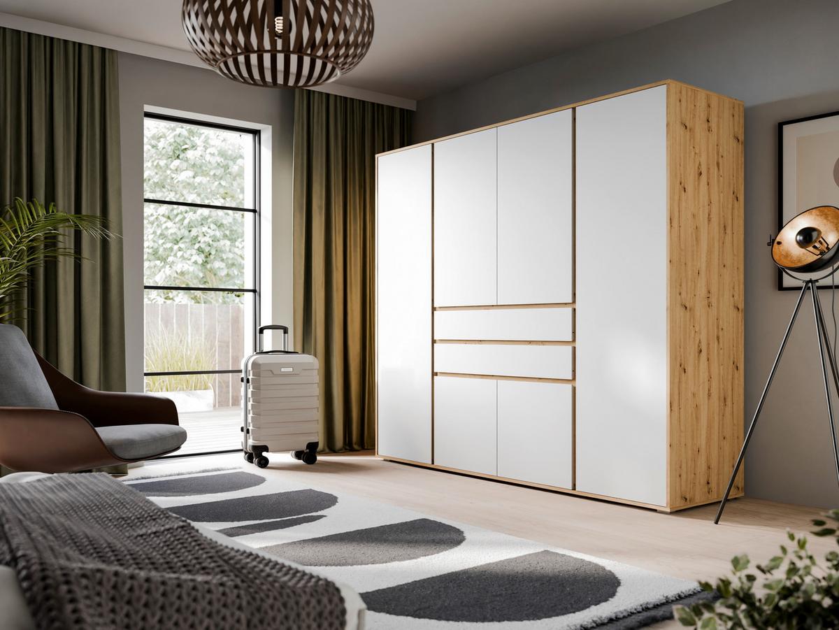 Drehtürenschrank Falun Weiß /Eiche Artisan Dekor B: 197cm - Weiß/Eiche Artisan, MODERN, Holzwerkstoff (197/194/56cm) - MID.YOU