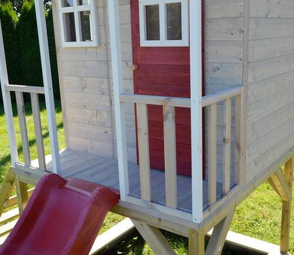 Spielhaus Frosch Naturfarben/Rot, B: 197 cm - Rot/Naturfarben, KONVENTIONELL, Holz (197/242/280cm)