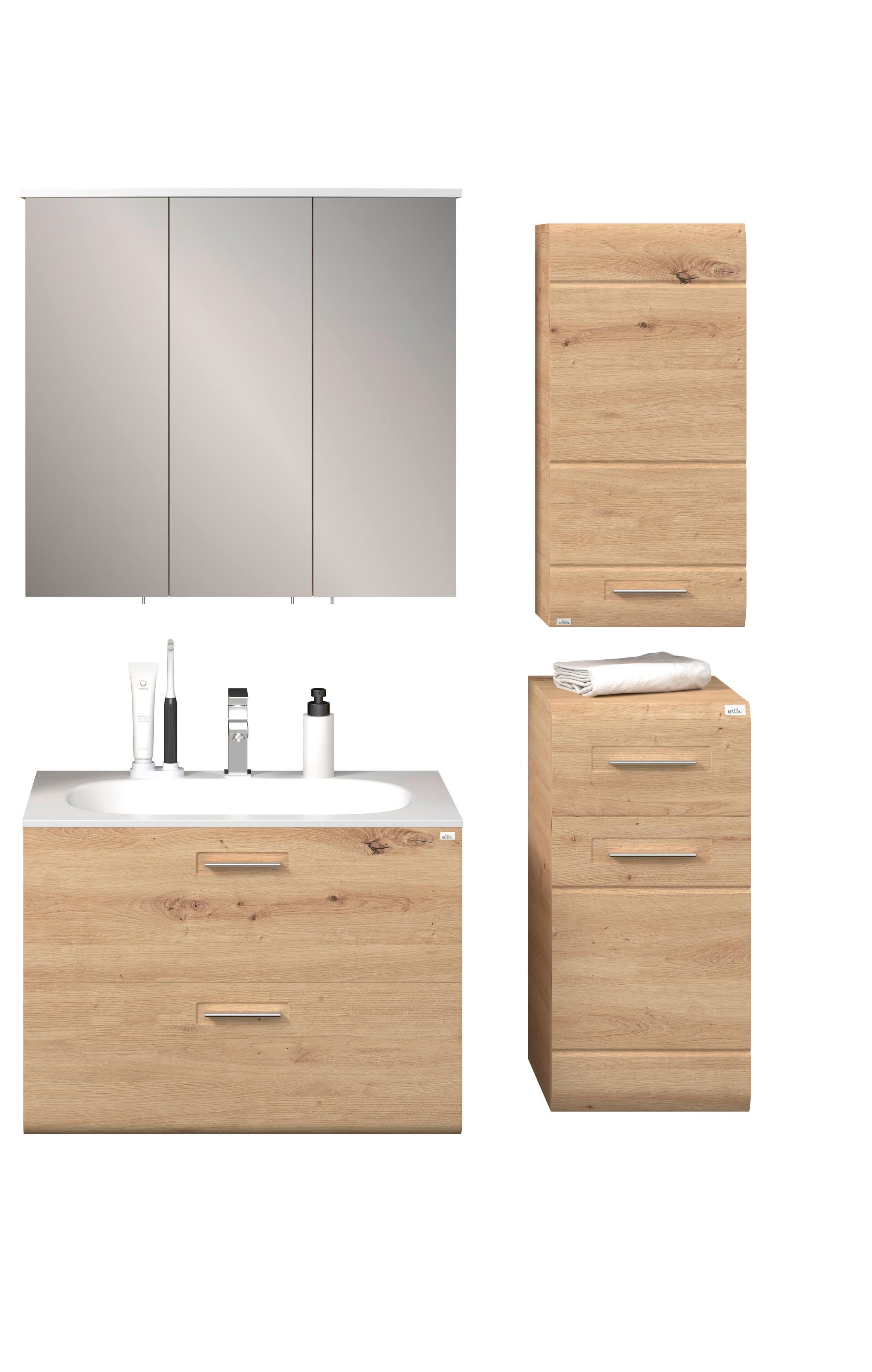 Badezimmer Avensis Eiche Dekor 5-teilig - Eichefarben/Weiß, MODERN, Keramik/Holzwerkstoff (145/144/45cm) - Luca Bessoni